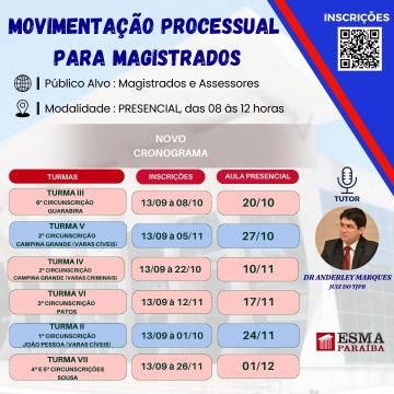 Movimentação Processual para Magistrados - Novo Cronograma